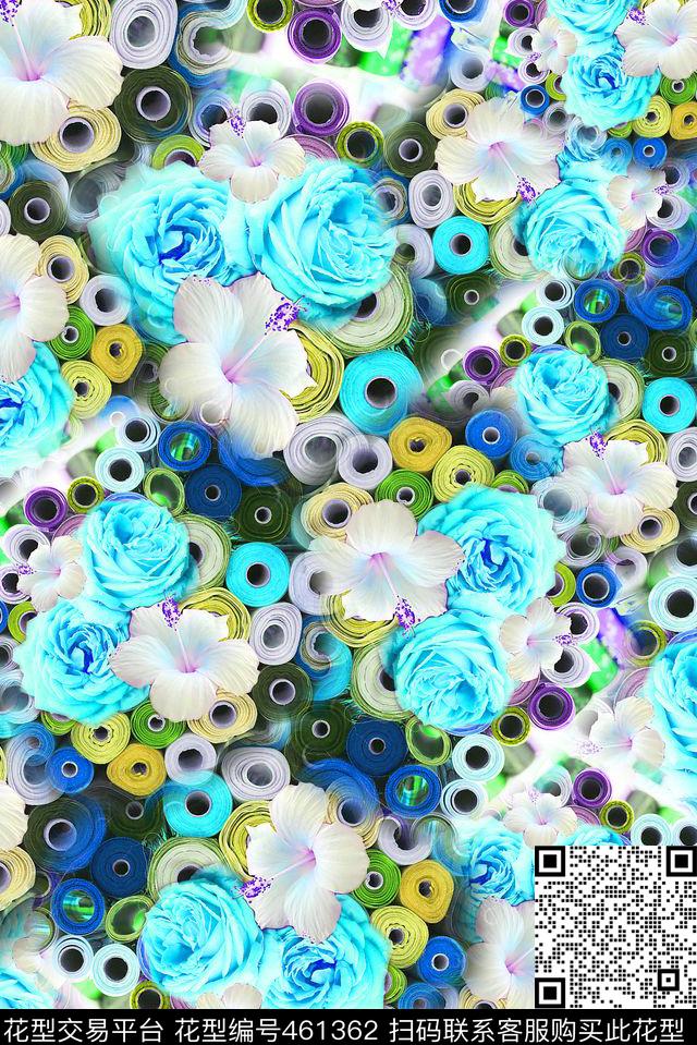 花卉木槿花线卷数码印花华亿平台下载（图片编号: 461362） - 瓦栏（Walan）