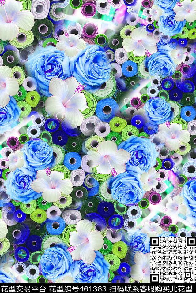 花卉木槿花线卷数码印花华亿平台下载（图片编号: 461363） - 瓦栏（Walan）