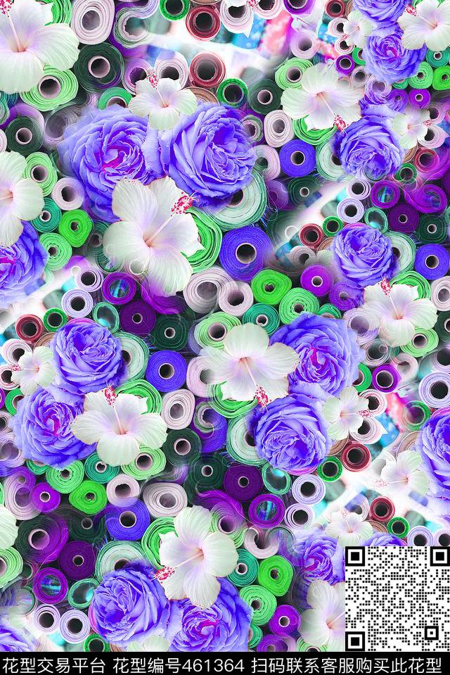 花卉木槿花线卷数码印花华亿平台下载（图片编号: 461364） - 瓦栏（Walan）