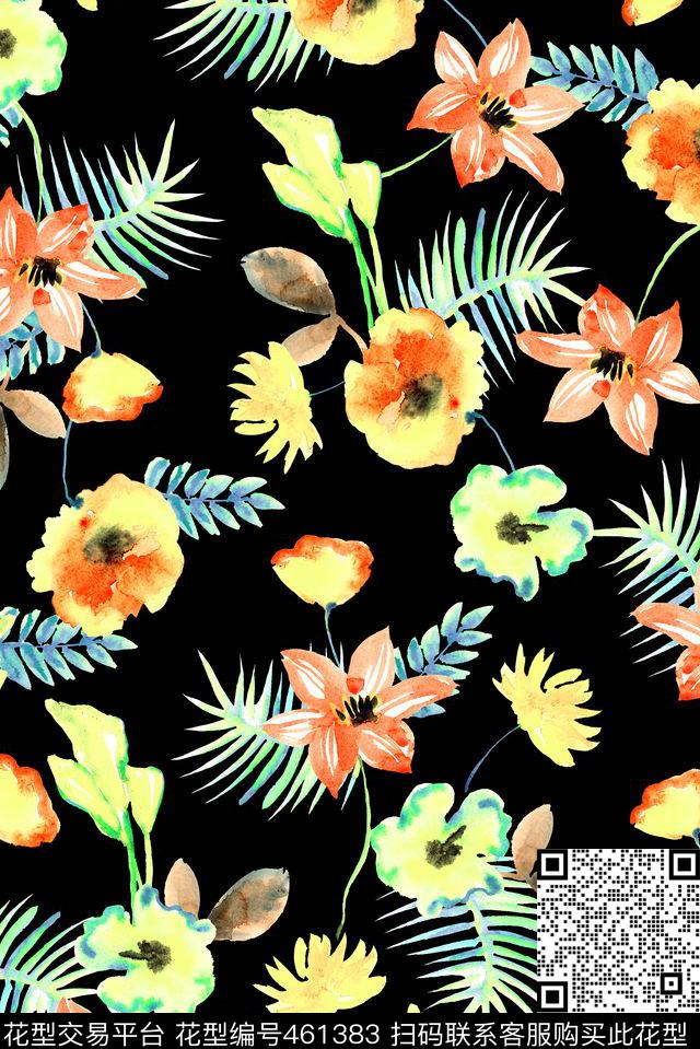 热带手绘水彩数码印花华亿平台下载（图片编号: 461383） - 瓦栏（Walan）