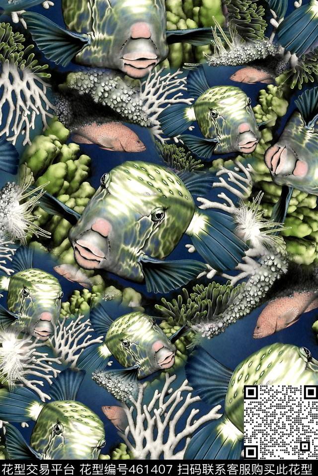海底珊瑚鱼数码印花华亿平台下载（图片编号: 461407） - 瓦栏（Walan）