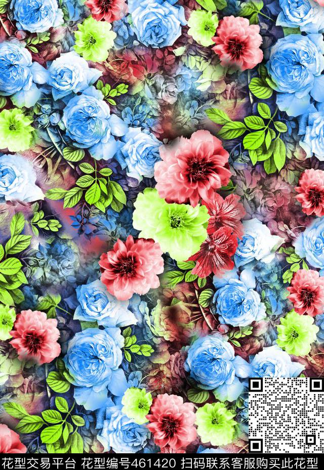 花卉玫瑰花幻彩底纹数码印花华亿平台下载（图片编号: 461420） - 瓦栏（Walan）