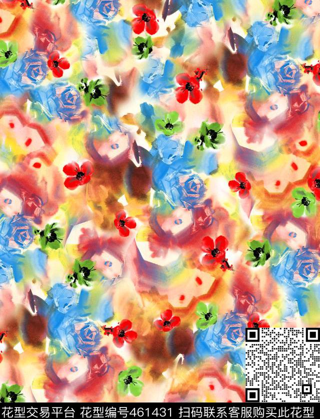 抽象花卉幻彩时尚女装数码印花华亿平台下载（图片编号: 461431） - 瓦栏（Walan）