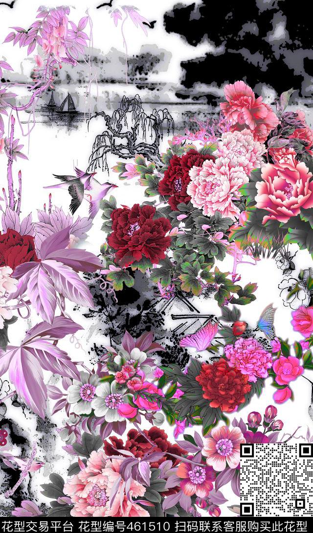 变调国画花卉数码印花华亿平台下载（图片编号: 461510） - 瓦栏（Walan）