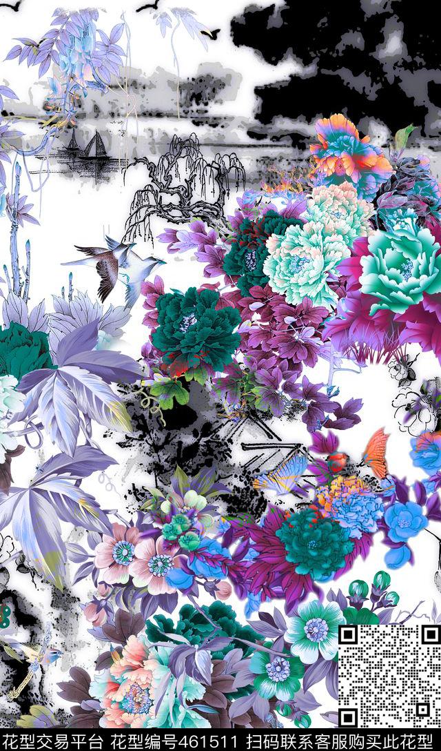 变调国画水墨数码印花华亿平台下载（图片编号: 461511） - 瓦栏（Walan）