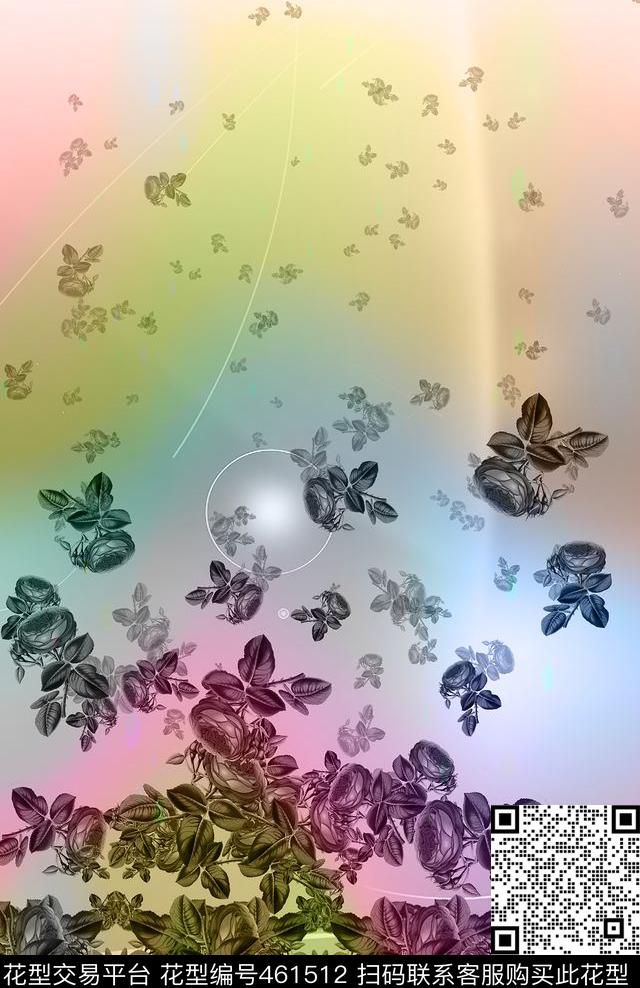 彩色花卉时尚数码印花华亿平台下载（图片编号: 461512） - 瓦栏（Walan）