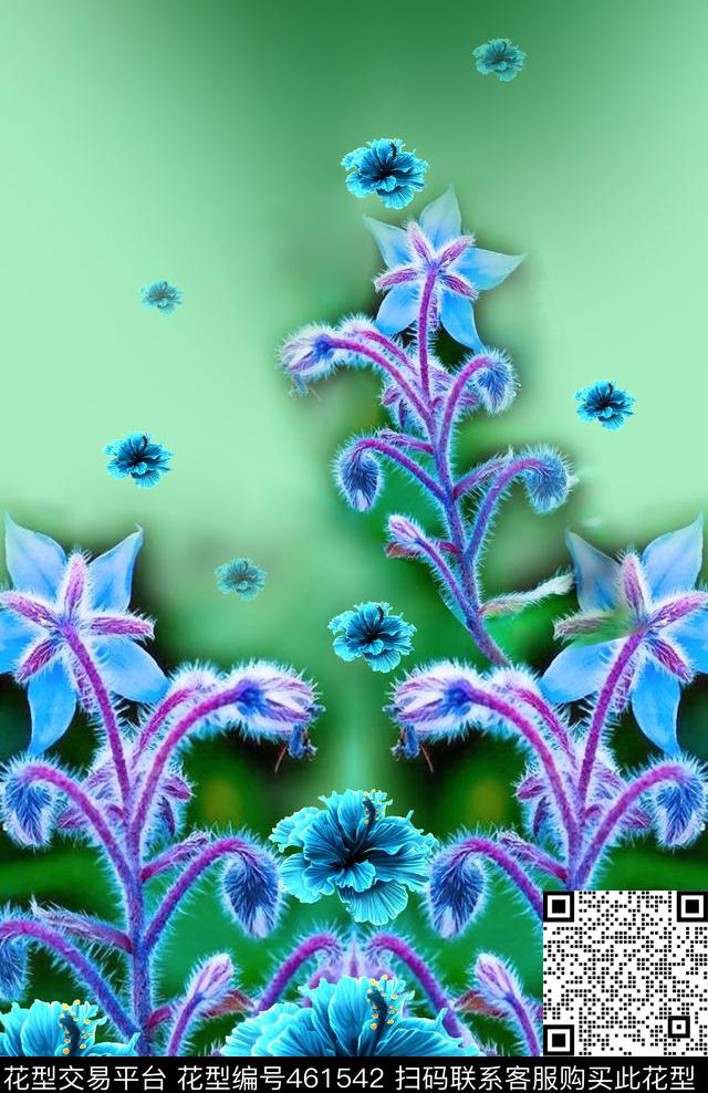 定位花简单大方数码印花华亿平台下载（图片编号: 461542） - 瓦栏（Walan）