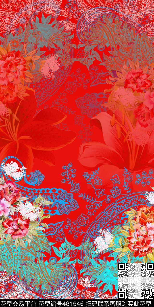 复古花卉火腿纹数码印花华亿平台下载（图片编号: 461546） - 瓦栏（Walan）