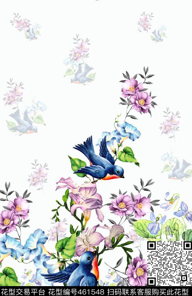 花卉定位花素色数码印花华亿平台下载（图片编号: 461548） - 瓦栏（Walan）