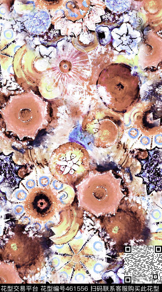 花卉圆形抽象数码印花华亿平台下载（图片编号: 461556） - 瓦栏（Walan）