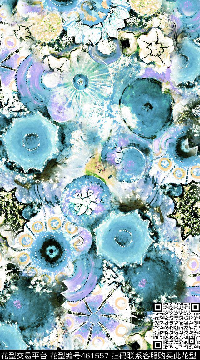 花卉圆形抽象数码印花华亿平台下载（图片编号: 461557） - 瓦栏（Walan）