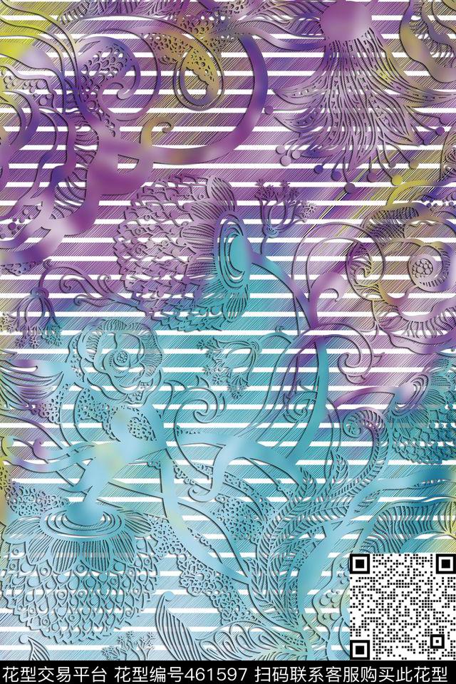 裁片抽象花卉创意布艺数码印花华亿平台下载（图片编号: 461597） - 瓦栏（Walan）