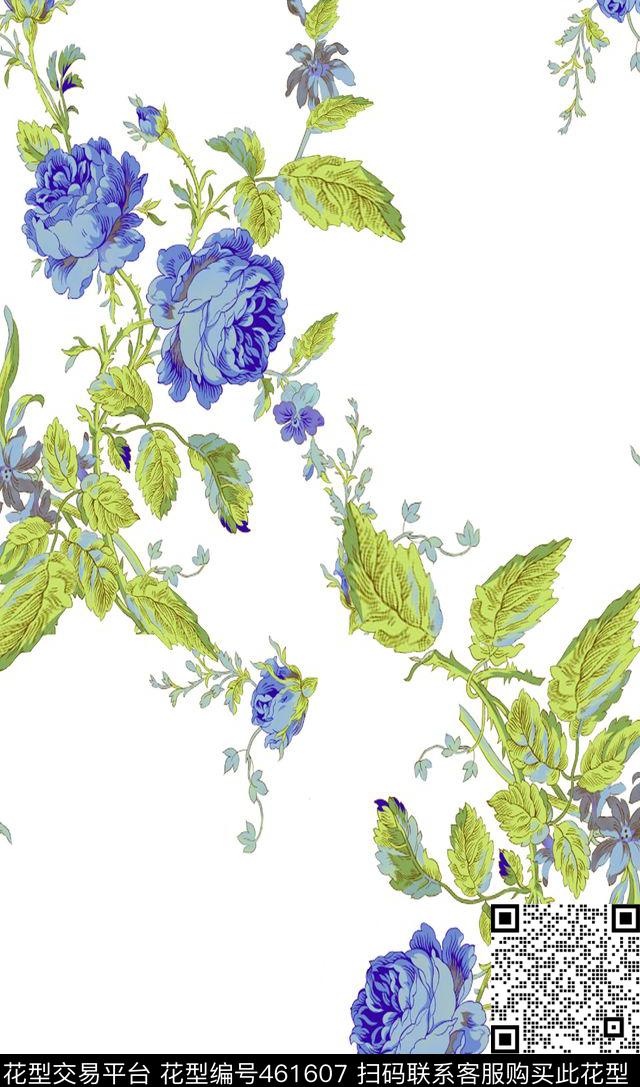 4方花卉清一色素雅数码印花华亿平台下载（图片编号: 461607） - 瓦栏（Walan）