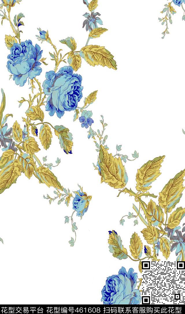 4方花卉清一色素雅数码印花华亿平台下载（图片编号: 461608） - 瓦栏（Walan）