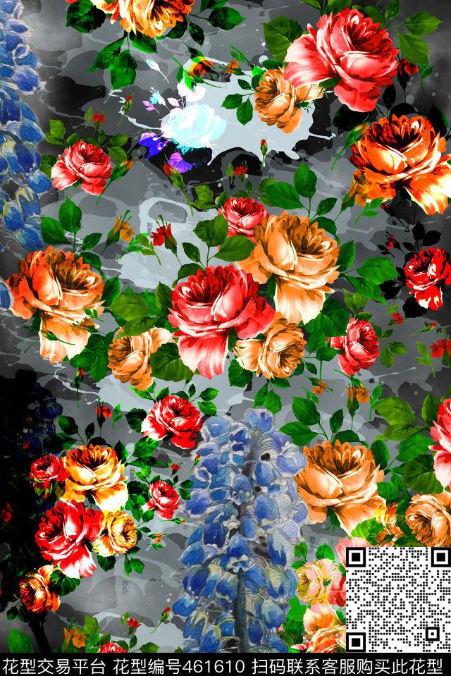 现代时尚花卉数码印花华亿平台下载（图片编号: 461610） - 瓦栏（Walan）