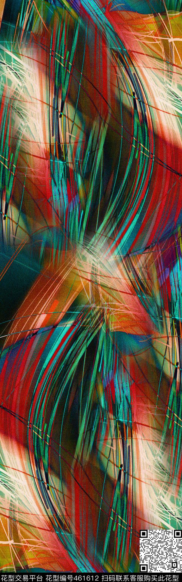 抽象肌理几何红绿色调数码印花华亿平台下载（图片编号: 461612） - 瓦栏（Walan）