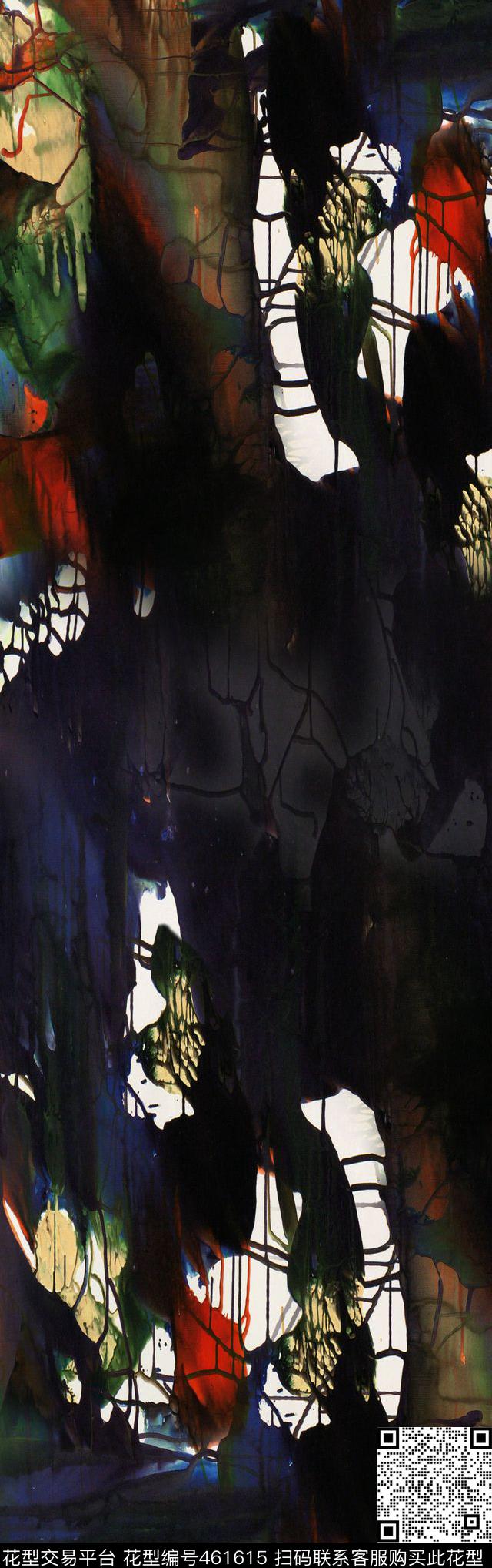 抽象肌理无规则几何黑色调数码印花华亿平台下载（图片编号: 461615） - 瓦栏（Walan）