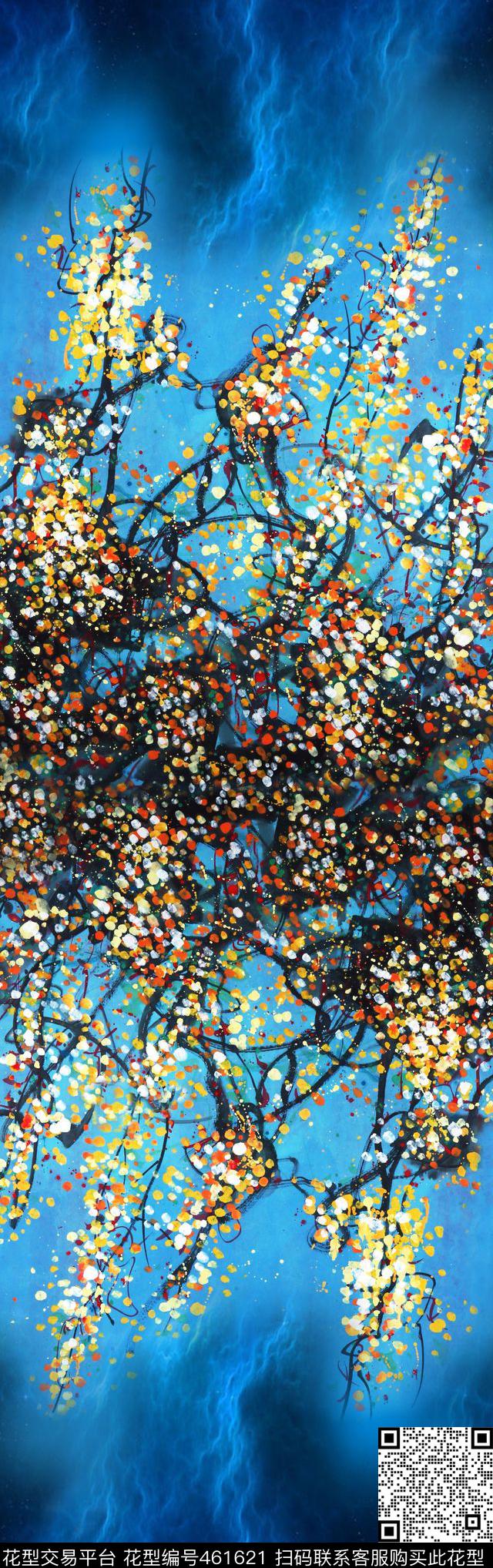 抽象肌理几何蓝色调数码印花华亿平台下载（图片编号: 461621） - 瓦栏（Walan）