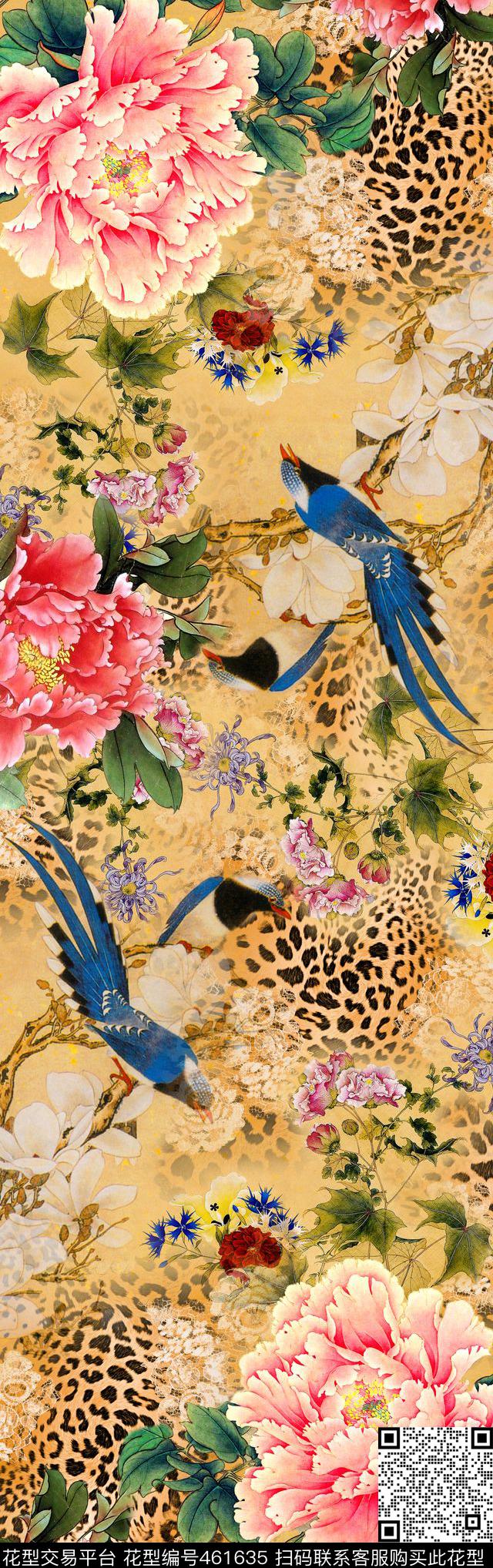 中国风牡丹花白玉兰数码印花华亿平台下载（图片编号: 461635） - 瓦栏（Walan）