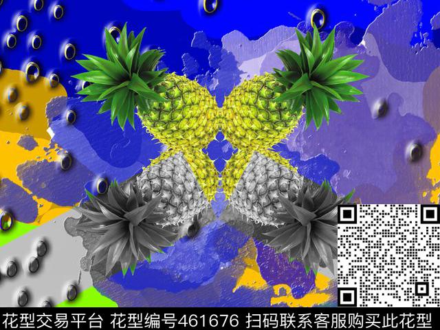 写意机理效果菠萝数码印花华亿平台下载（图片编号: 461676） - 瓦栏（Walan）