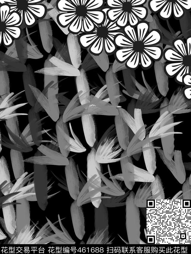 花朵竹子自然写意数码印花华亿平台下载（图片编号: 461688） - 瓦栏（Walan）