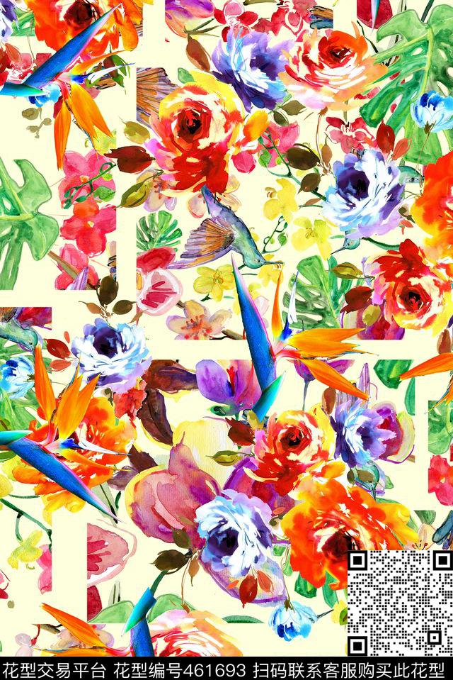 手绘花鸟意境唯美大牌花卉数码印花华亿平台下载（图片编号: 461693） - 瓦栏（Walan）