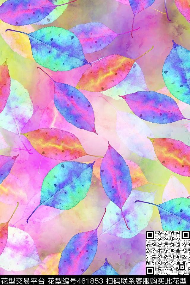 写意梦幻云纹彩色树叶数码印花华亿平台下载（图片编号: 461853） - 瓦栏（Walan）