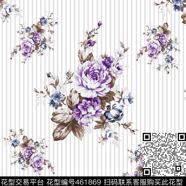 清新清新条纹花卉沙发传统印花华亿平台下载（图片编号: 461869） - 瓦栏（Walan）