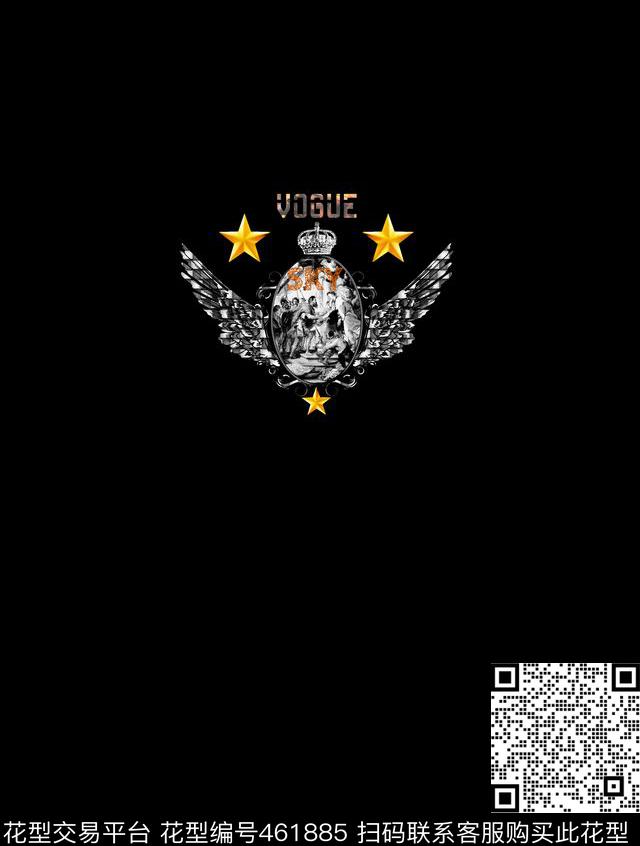 翅膀皇冠欧式时尚T恤数码印花华亿平台下载（图片编号: 461885） - 瓦栏（Walan）