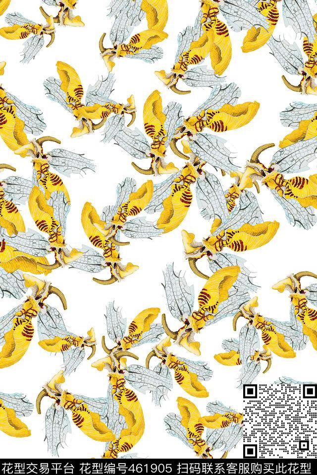 小动物翅膀黄色数码印花华亿平台下载（图片编号: 461905） - 瓦栏（Walan）