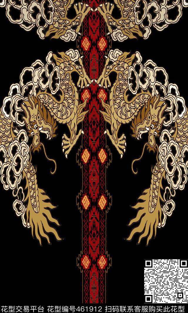 简约定位龙图腾纹样中国风传统印花华亿平台下载（图片编号: 461912） - 瓦栏（Walan）
