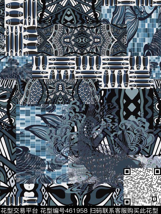 潮流格子几何数码印花华亿平台下载（图片编号: 461958） - 瓦栏（Walan）