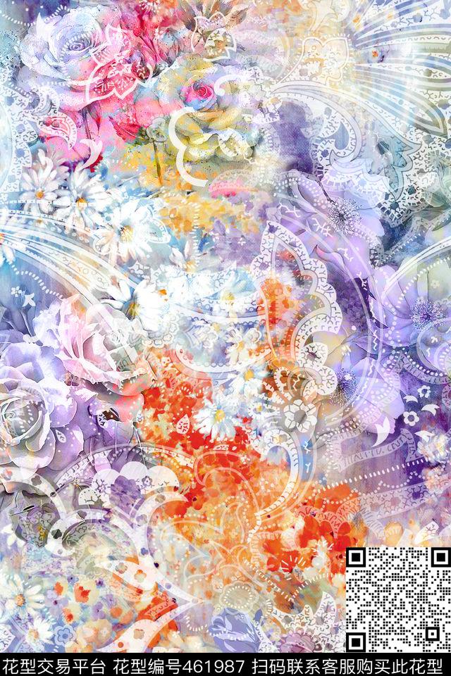 佩斯利暗纹小碎花大花数码印花华亿平台下载（图片编号: 461987） - 瓦栏（Walan）