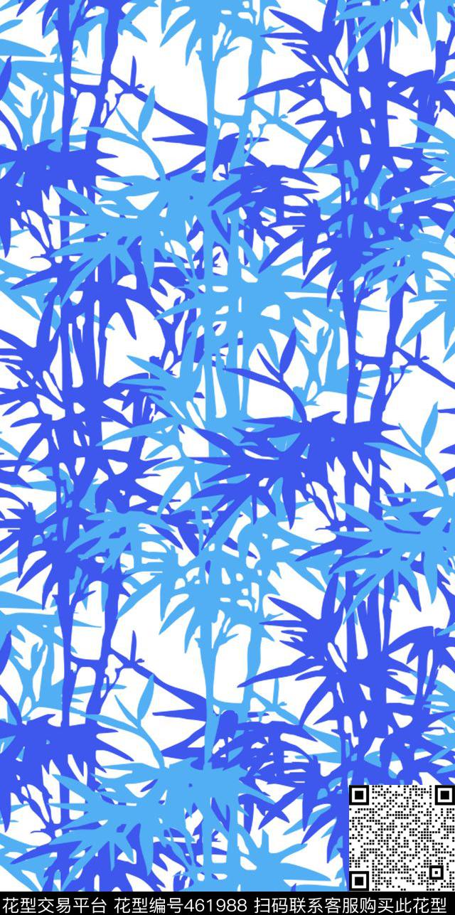 传统印花竹子剪影花卉传统印花华亿平台下载（图片编号: 461988） - 瓦栏（Walan）