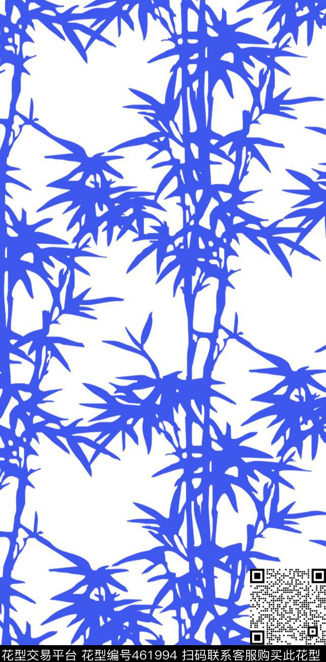 传统印花竹子剪影花卉传统印花华亿平台下载（图片编号: 461994） - 瓦栏（Walan）