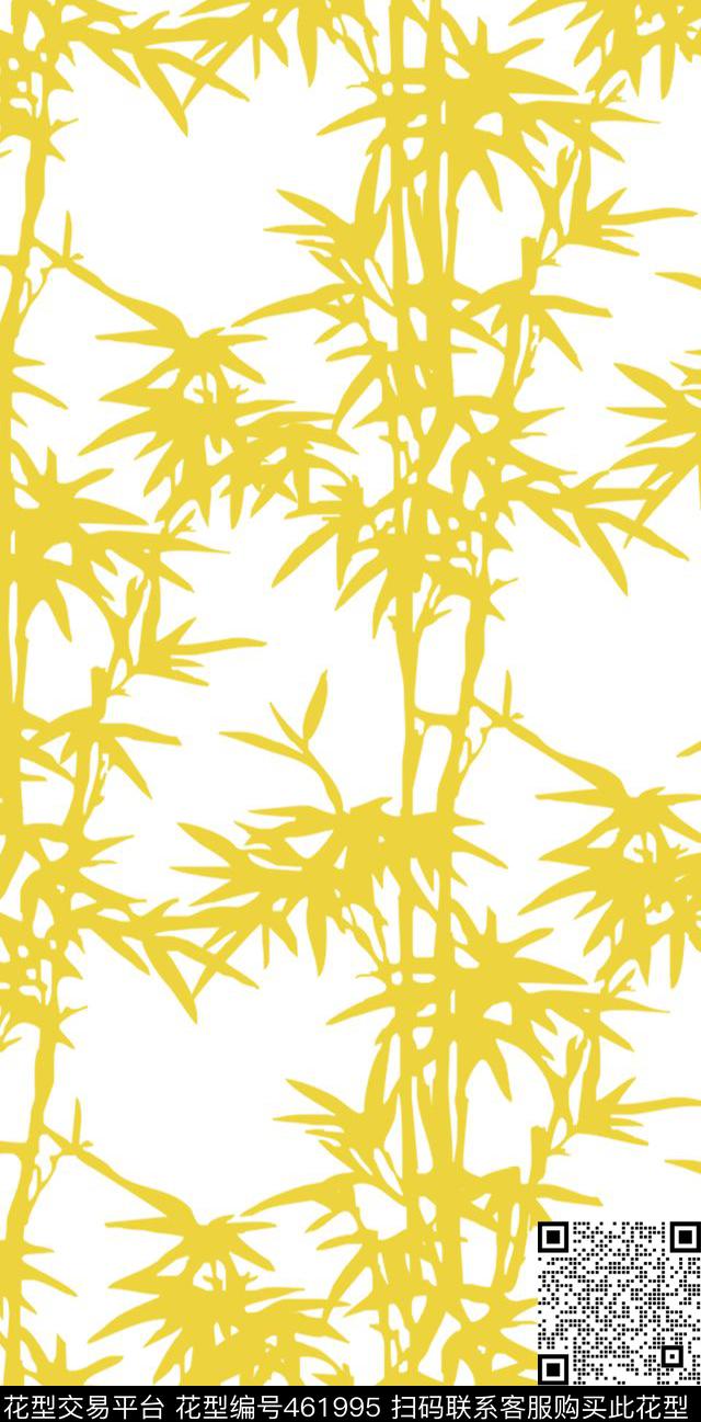 传统印花竹子剪影花卉传统印花华亿平台下载（图片编号: 461995） - 瓦栏（Walan）