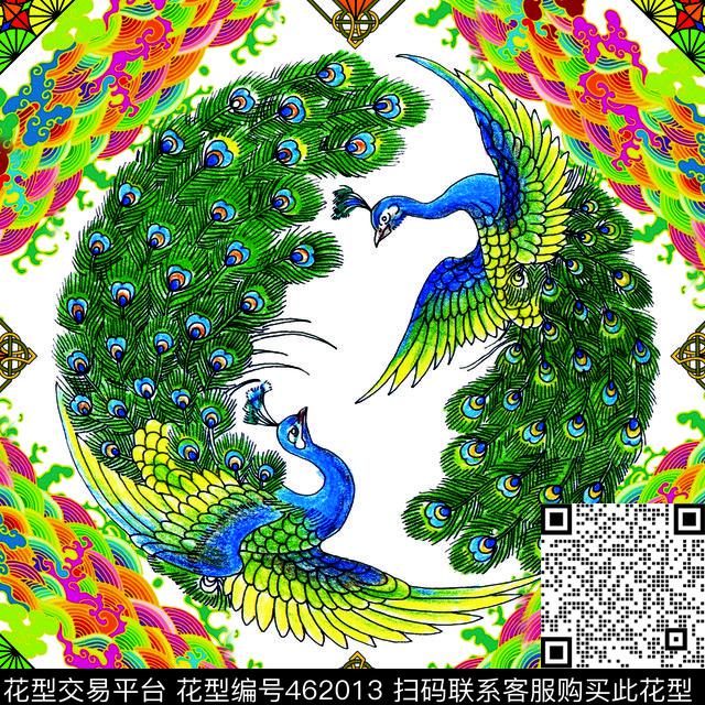复古孔雀开屏云彩数码印花华亿平台下载（图片编号: 462013） - 瓦栏（Walan）