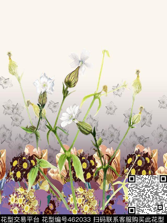 手绘热带花郁金香数码印花华亿平台下载（图片编号: 462033） - 瓦栏（Walan）