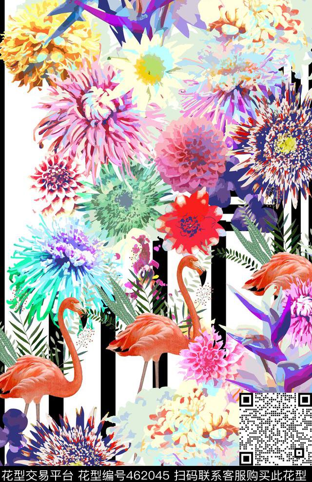 定位火烈鸟菊花数码印花华亿平台下载（图片编号: 462045） - 瓦栏（Walan）