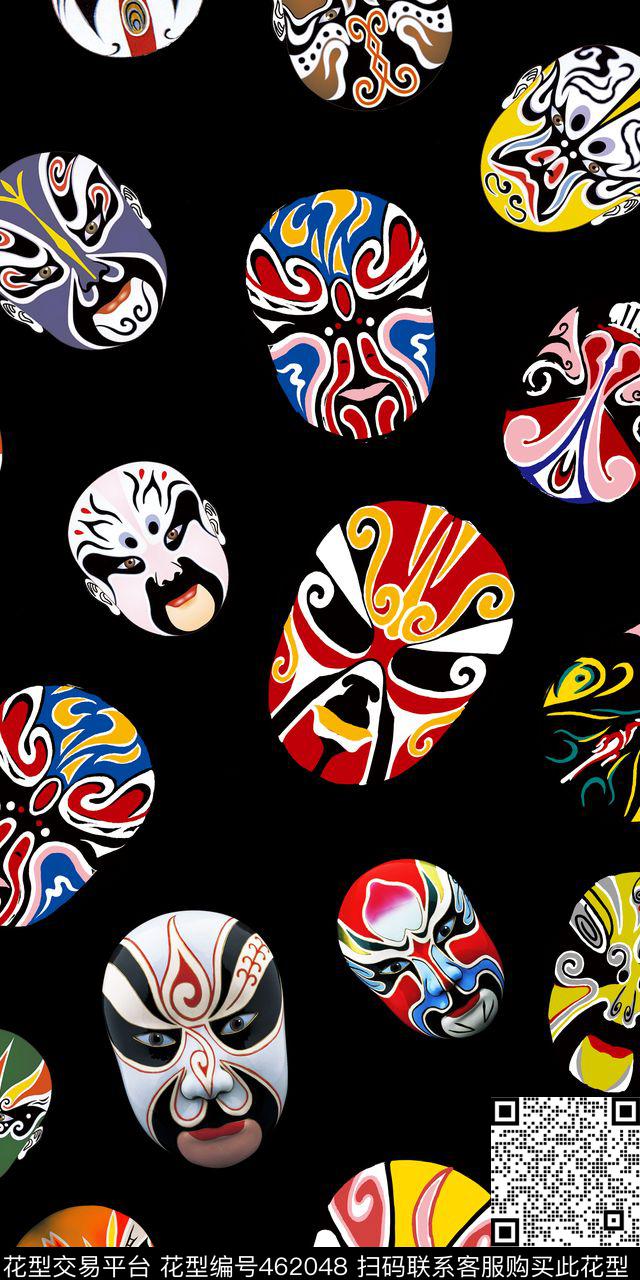 京剧脸谱中国风复古时尚数码印花华亿平台下载（图片编号: 462048） - 瓦栏（Walan）