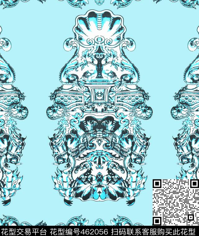 韩版蓝色花纹清新数码印花华亿平台下载（图片编号: 462056） - 瓦栏（Walan）