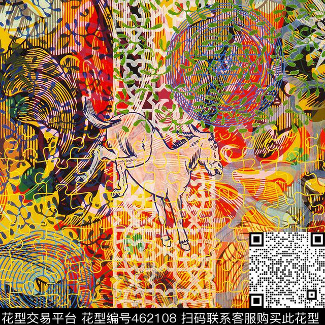 华丽拼图马数码印花华亿平台下载（图片编号: 462108） - 瓦栏（Walan）