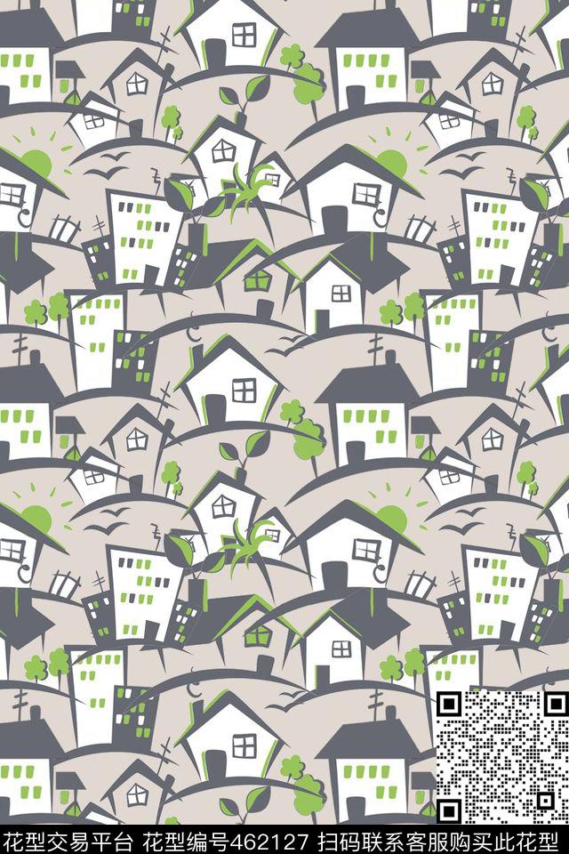 休闲风房子三色传统印花华亿平台下载（图片编号: 462127） - 瓦栏（Walan）