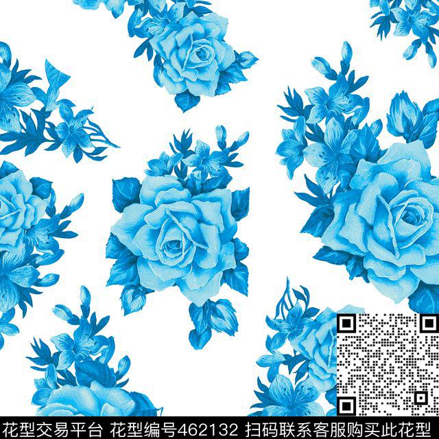 流行时尚青花瓷兰色花卉印花大牌时尚数码印花华亿平台下载（图片编号: 462132） - 瓦栏（Walan）