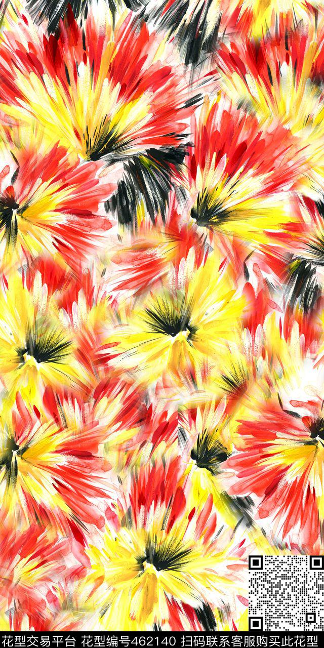 手绘抽象花卉数码印花华亿平台下载（图片编号: 462140） - 瓦栏（Walan）