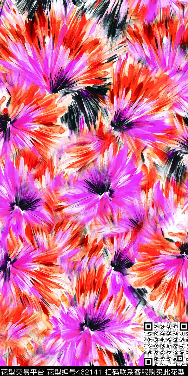 手绘抽象花卉数码印花华亿平台下载（图片编号: 462141） - 瓦栏（Walan）