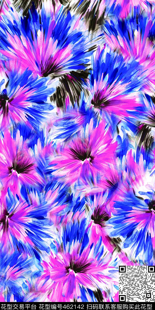 手绘抽象花卉数码印花华亿平台下载（图片编号: 462142） - 瓦栏（Walan）