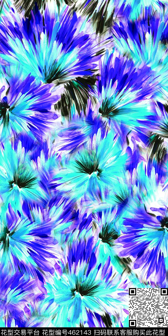 手绘抽象花卉数码印花华亿平台下载（图片编号: 462143） - 瓦栏（Walan）
