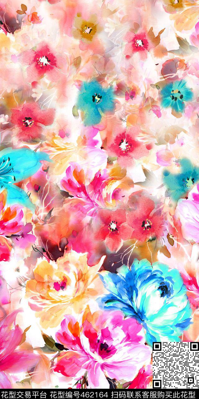 时尚手绘花卉数码印花华亿平台下载（图片编号: 462164） - 瓦栏（Walan）