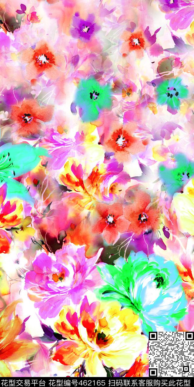 时尚手绘花卉数码印花华亿平台下载（图片编号: 462165） - 瓦栏（Walan）
